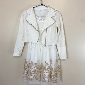 Beautees White/Gold Dress w/ Blazer 12
